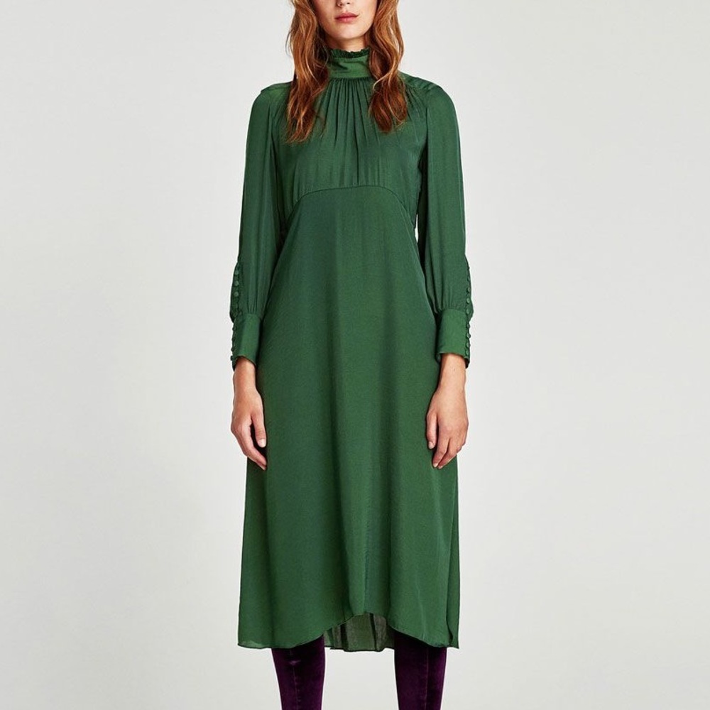 Zara Flowing Midi Dress with long sleeves